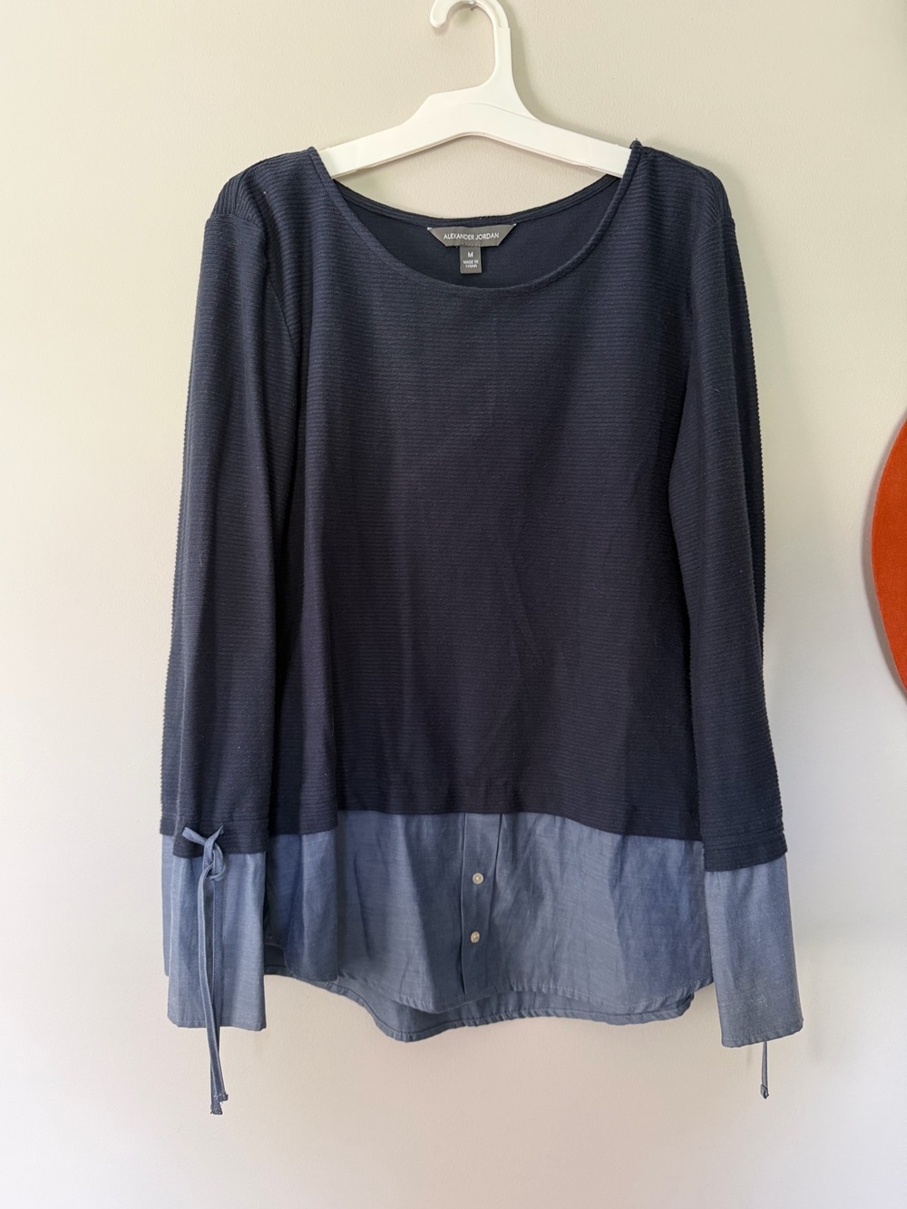 Navy Two-Tone Layered-Look Long Sleeve Top